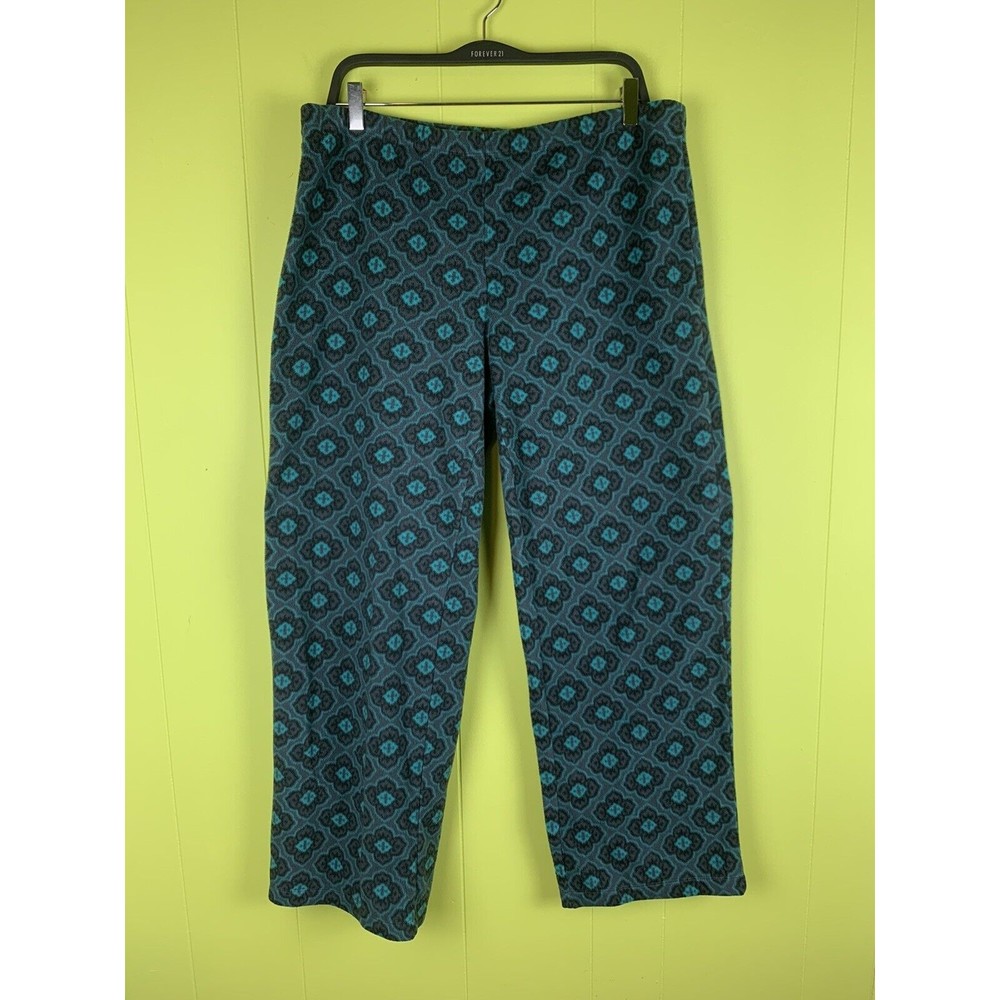 Fleece Pajama Langue Pants Sz L (12-14) Soft Gray Green Floral
